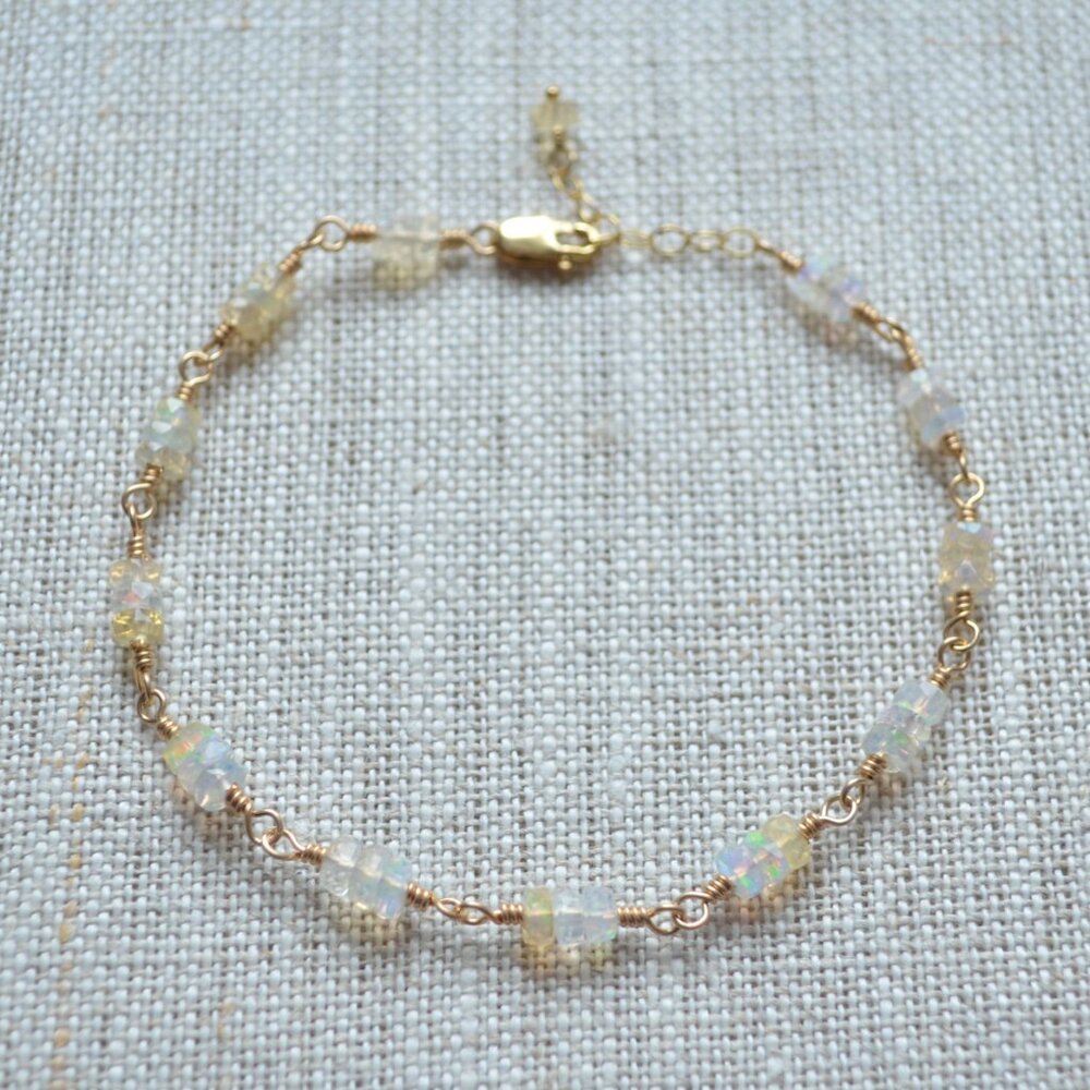 Genuine Opal Wire Wrapped Bracelet - Hand Made in Canada